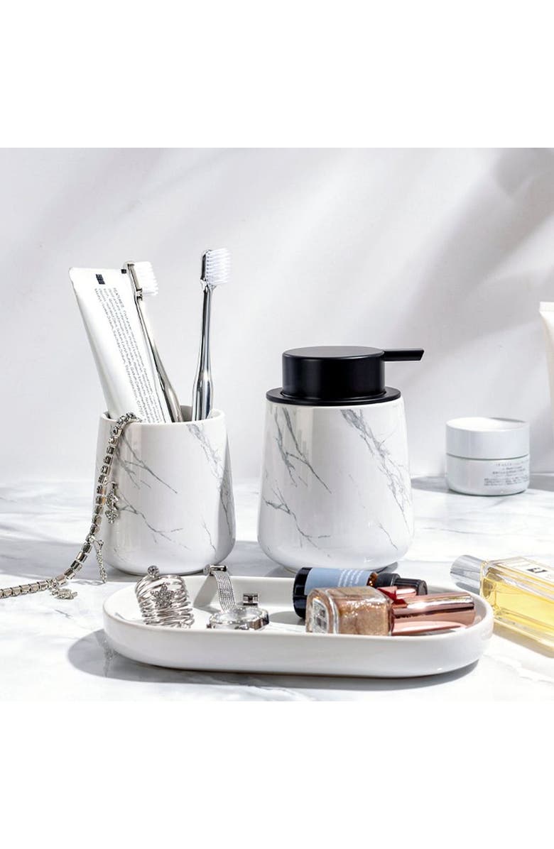 Bosilunlife Marble 3-Piece Bathroom Set Sustainable Ceramic, Alternate, color, White