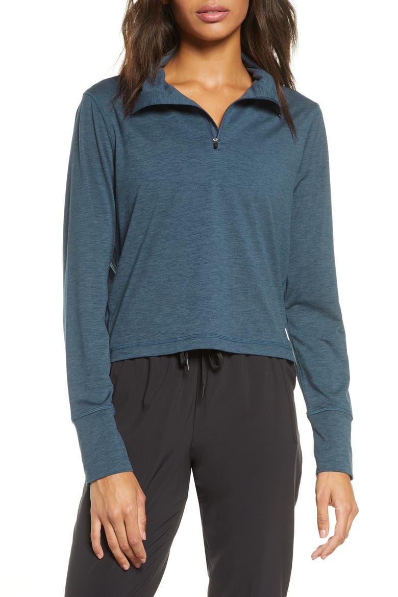 Crescent Performance Half-Zip Crop Pullover, Main, color, INDIGO HEATHER
