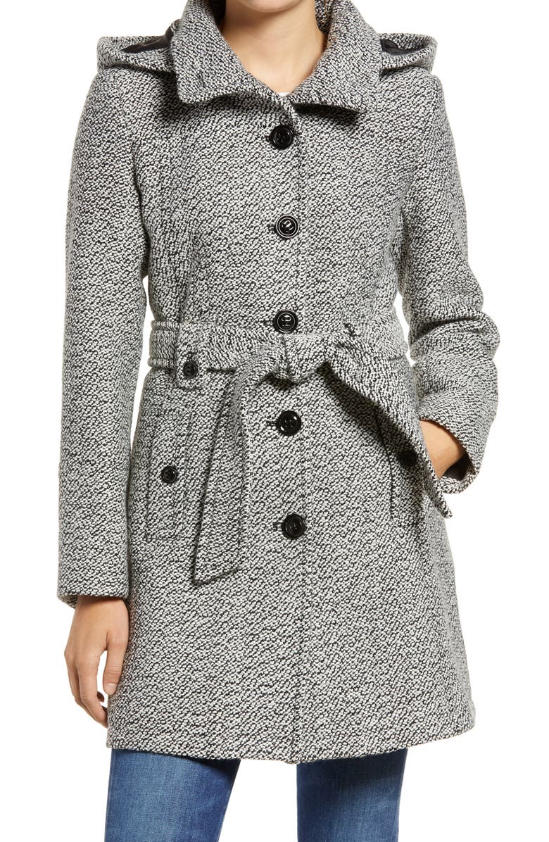Gallery Belted Tweed Coat with Hood, Main, color, 