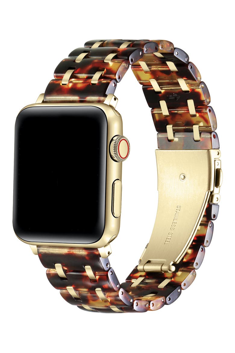 Alana Resin & Stainless Steel Apple Watch® Bracelet Watchband, Alternate, color, BROWN TORTOISE/ GOLD