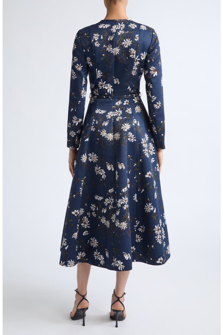 Capucine Floral Print Long Sleeve Belted Satin Midi Dress, Alternate, color, MAGNOLIA PRINT - MIDNIGHT