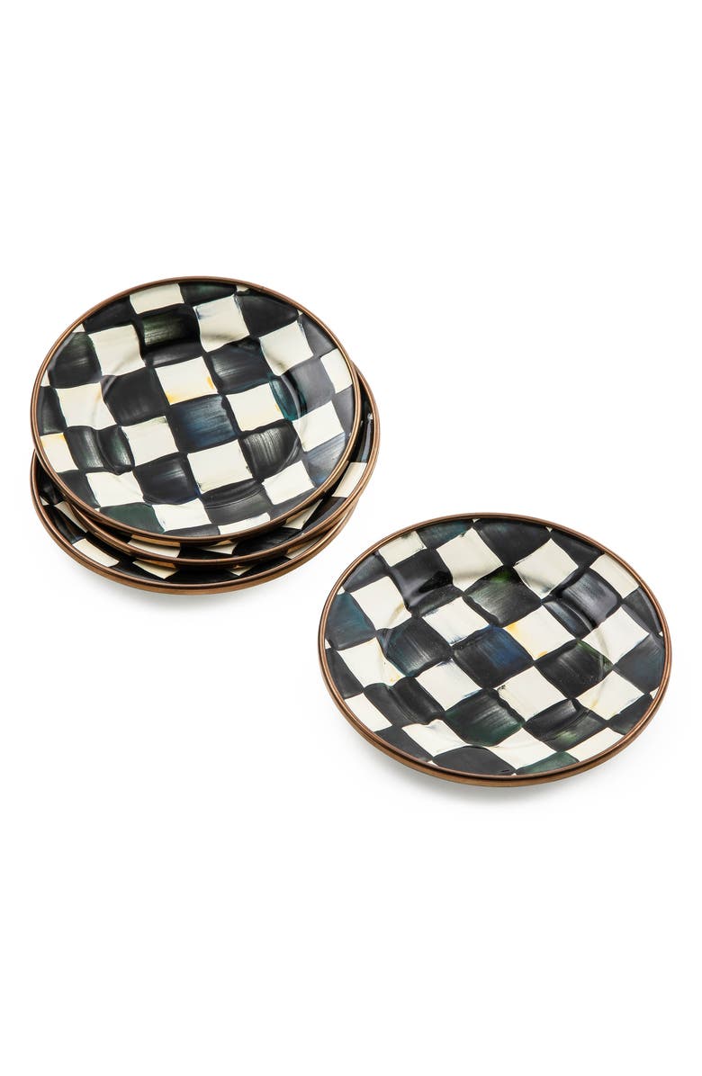 MACKENZIE CHILDS Courtly Check Set of 4 Enameled Steel Appetizer Plates, Alternate, color, Black/ White