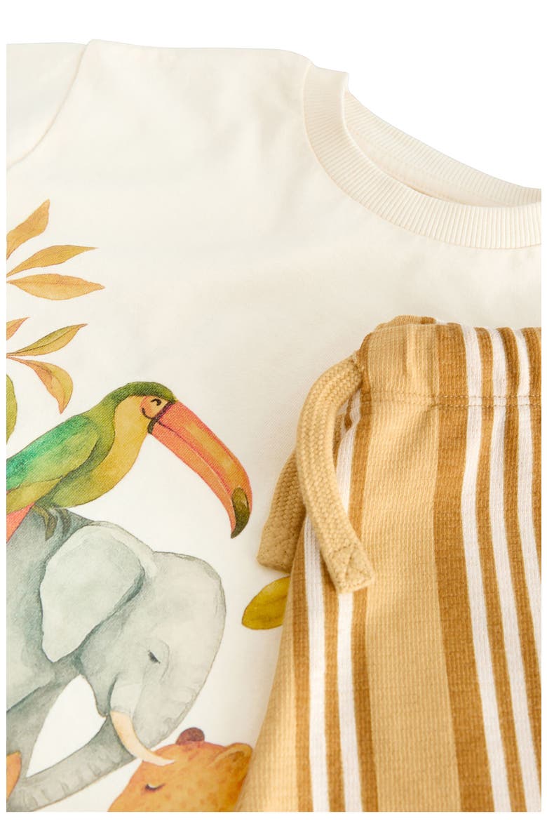 Kids' Wildlife Graphic Cotton T-Shirt & Stripe Shorts Set, Alternate, color, YELLOW