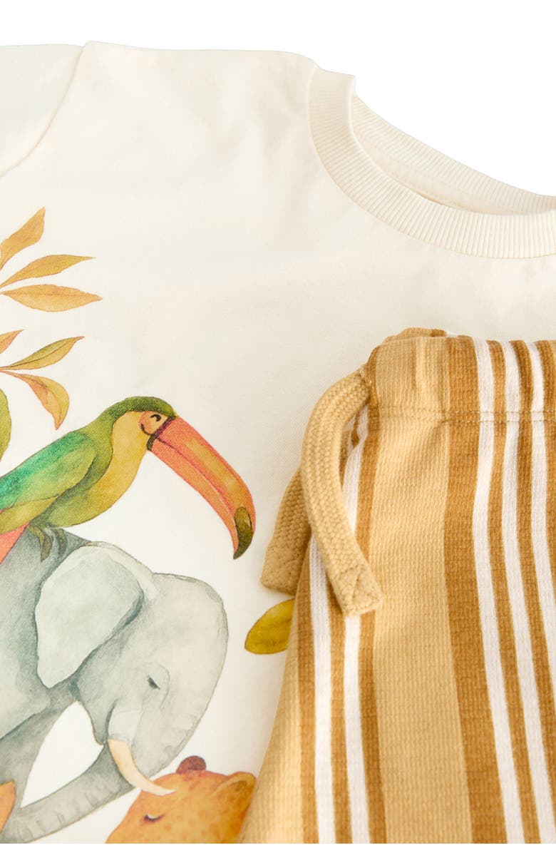 NEXT Kids' Wildlife Graphic Cotton T-Shirt & Stripe Shorts Set, Alternate, color, Yellow
