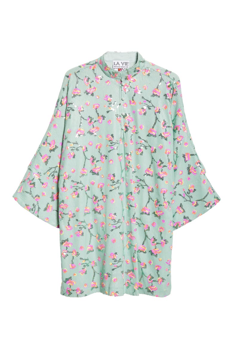Floral Sequin Bell Sleeve Cover-Up Dress, Alternate, color, MINT PINK MULTI