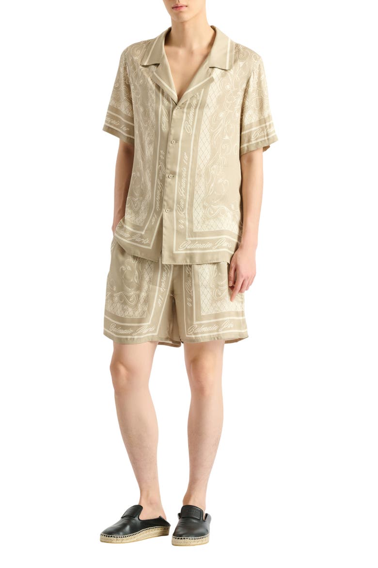 Printed Foulard pyjama shirt, Main, color, beige