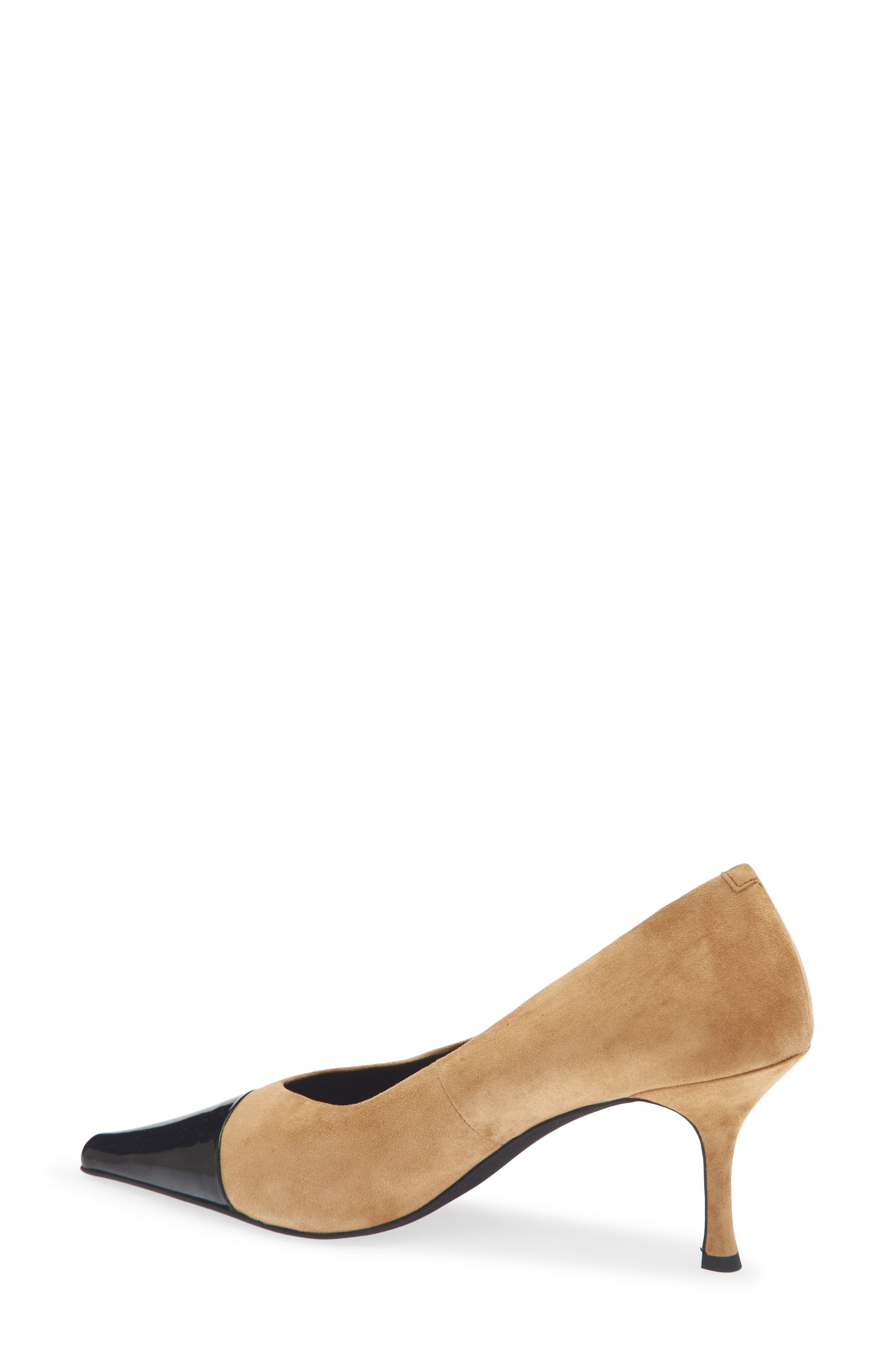 Campaign-C Leather Cap Toe Pump, Alternate, color, BEIGE SUEDE BLACK COMBO