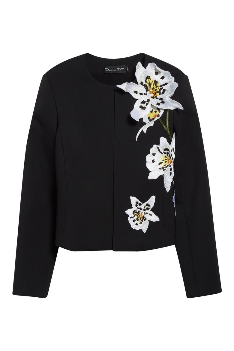 Orchid Embroidered Bonded Wool Crop Jacket, Alternate, color, BLACK