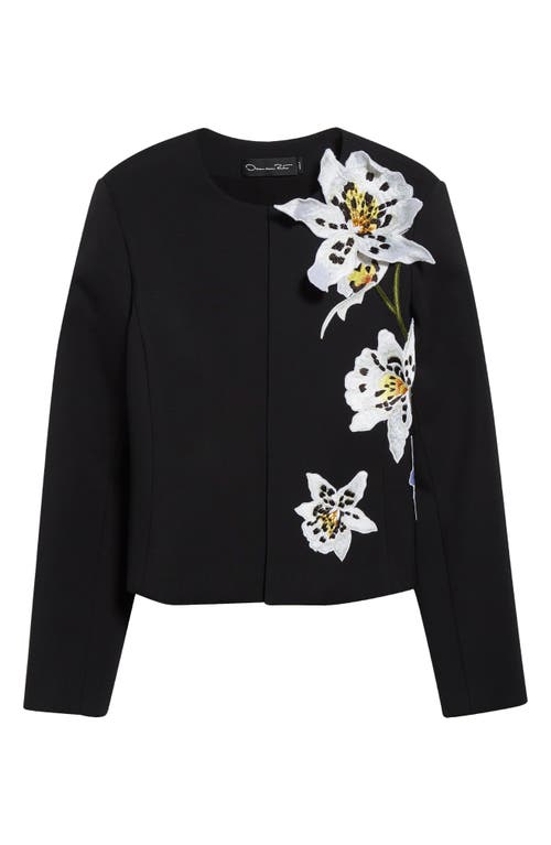 Oscar De La Renta Bonded Wool Tailoring Embroidered Jacket In Black
