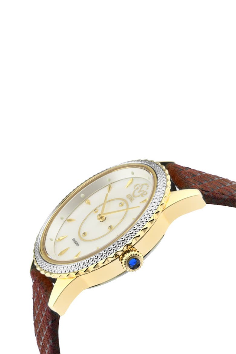 Siena Mother Of Pearl White Dial Diamond Red Leather Strap Watch, 38mm - 0.0044 ctw, Alternate, color, BURGUNDY