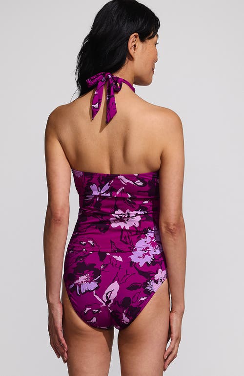 Lands' End Criss Cross Halter Tankini Swimsuit Top In Crimson Rose Abstract Floral