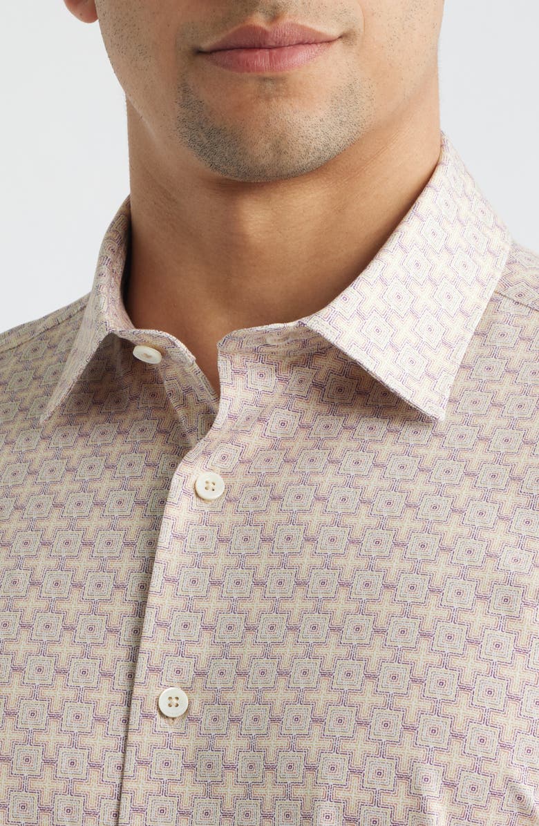 Bugatchi Miles OoohCotton<sup>®</sup> Geo Print Short Sleeve Button-Up Shirt, Alternate, color, Sienna