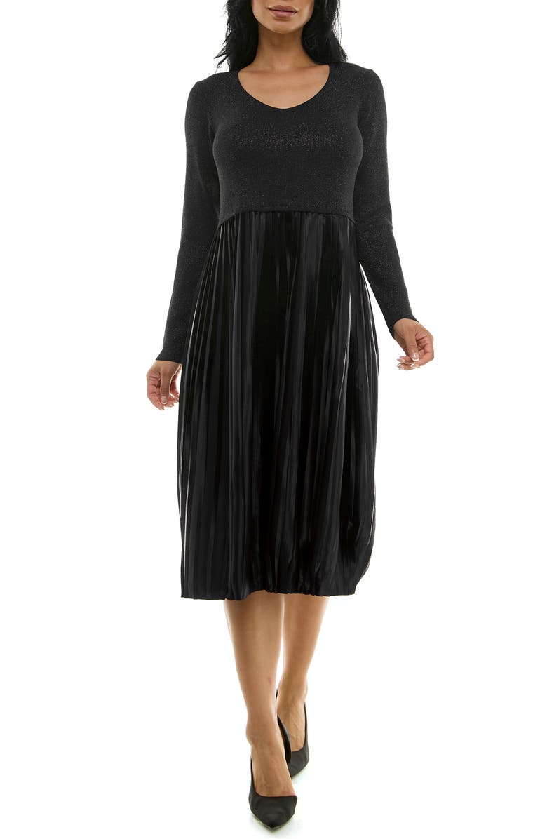 Nina Leonard Long Sleeve Mixed Media Dress, Main, color, 