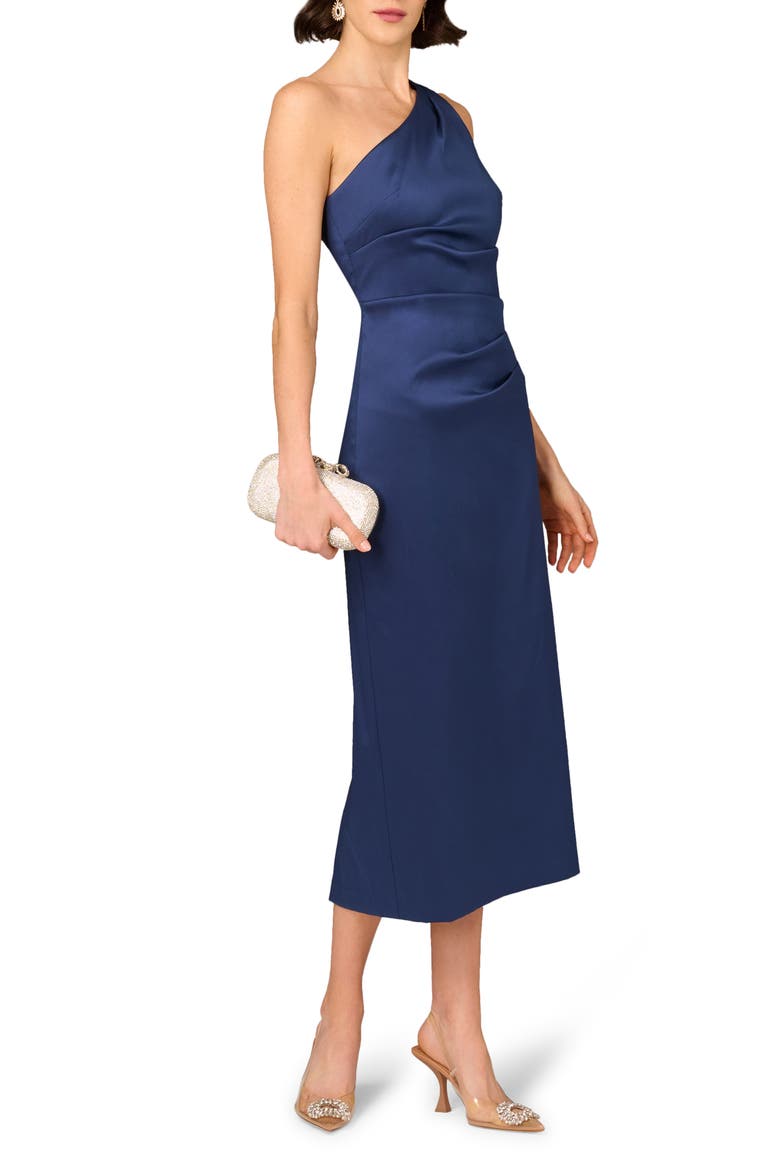 One-Shoulder Stretch Mikado Cocktail Dress, Alternate, color, NAVY