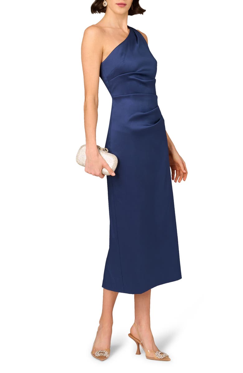 Aidan Mattox One-Shoulder Stretch Mikado Cocktail Dress, Alternate, color, Navy