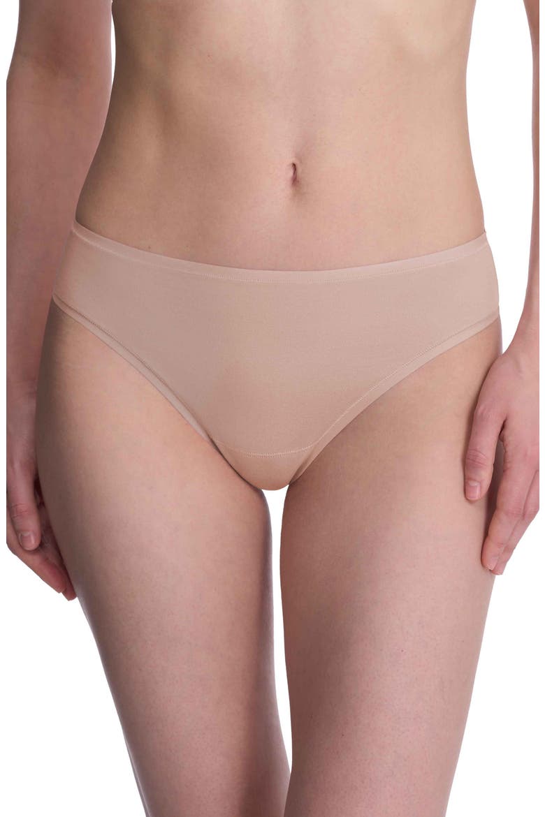 Bliss Bare Stretch Cotton Thong, Main, color, CAFE