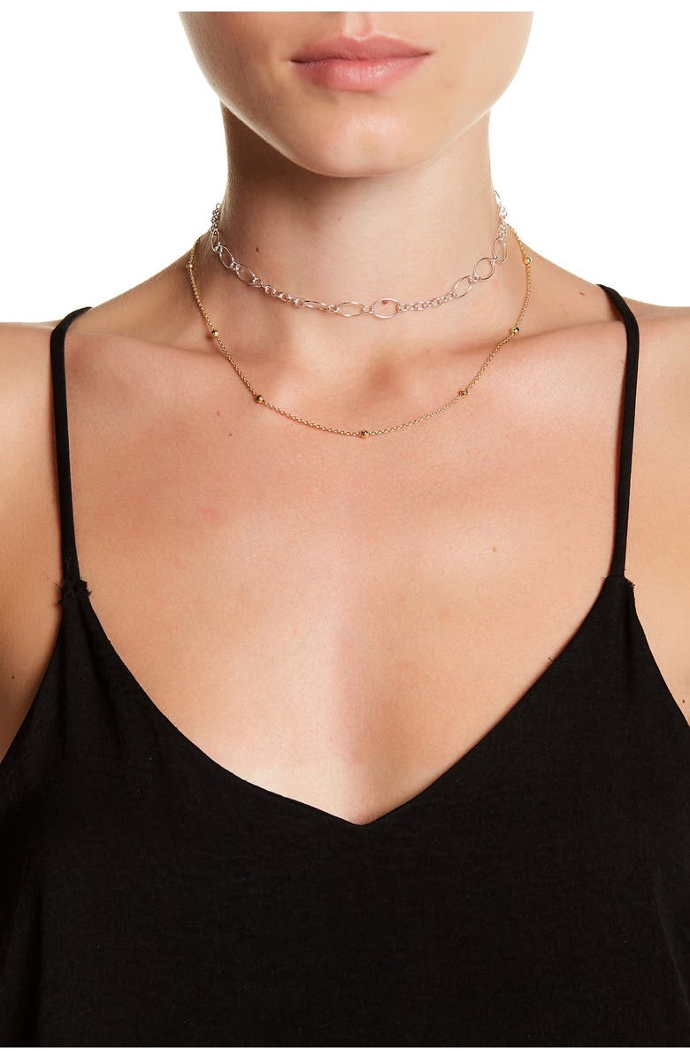 Argento Vivo Sterling Silver 18K Gold Plated & Sterling Silver Chain & Contrast Chain 2-Piece Necklace Set, Main, color,