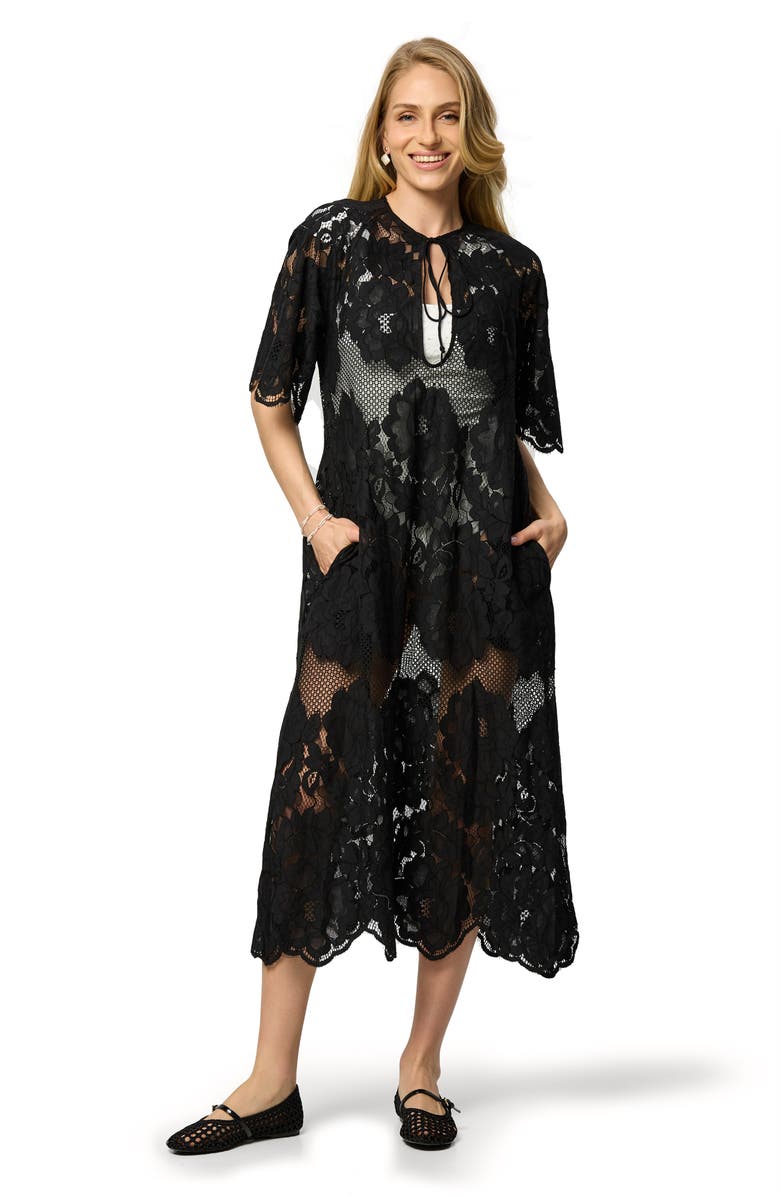 SAACHI Lace Kaftan Keyhole Dress, Alternate, color, Black