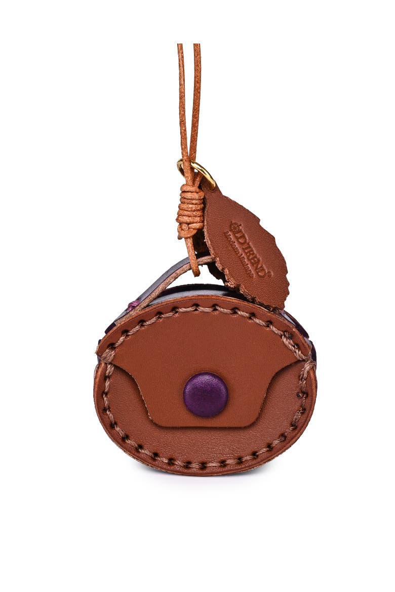 Oval Genuine Leather Two Tone Mini Charm, Main, color, Brown