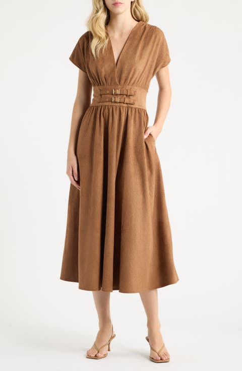 The Noa Faux Suede Midi Dress