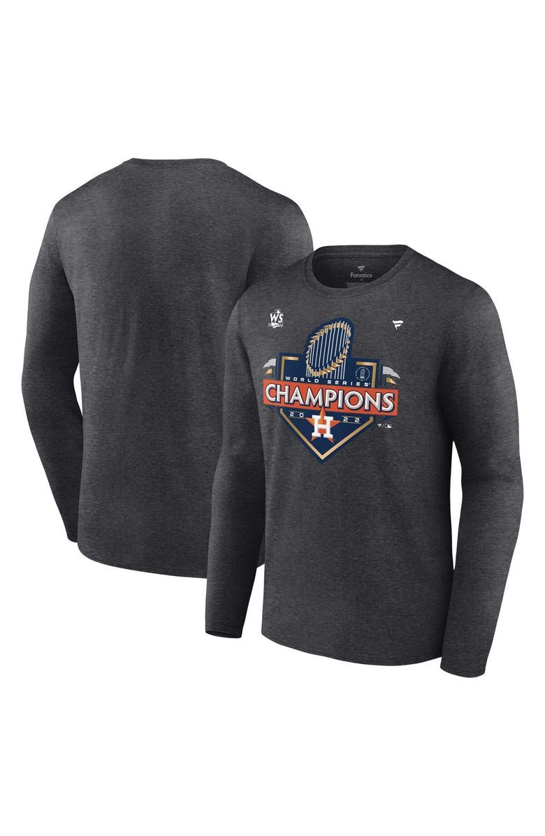 FANATICS Men's Fanatics Branded Heather Charcoal Houston Astros 2022 World Series Champions Locker Room Big & Tall Long Sleeve T-Shirt, Main, color,