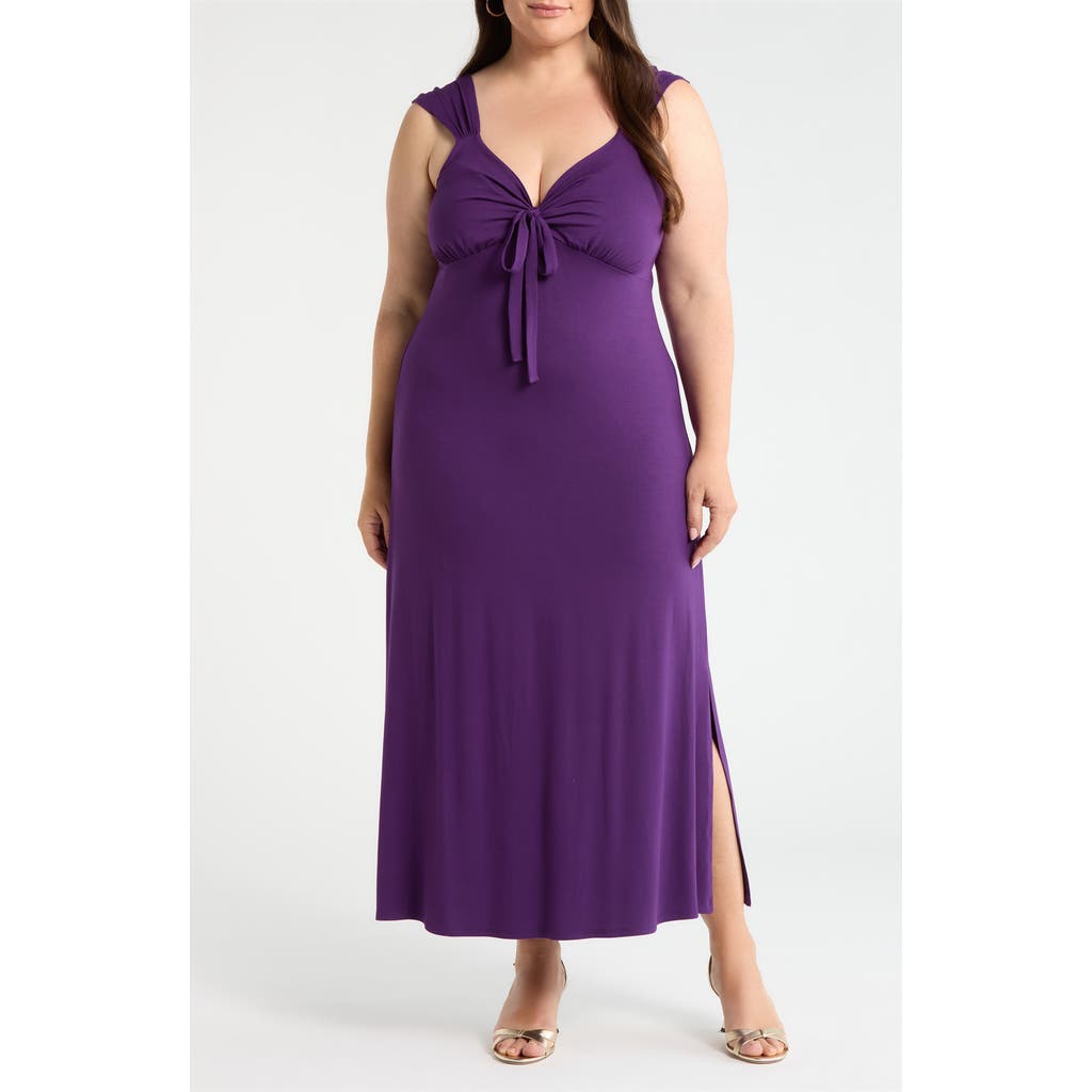 Loveappella Tie Front Jersey Maxi Dress In Purple