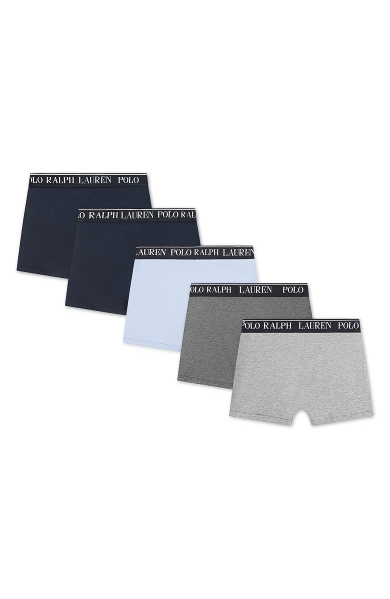 Polo Ralph Lauren Kids' Assorted 5 Pack Cotton Blend Boxer Briefs, Alternate, color, Office Blue