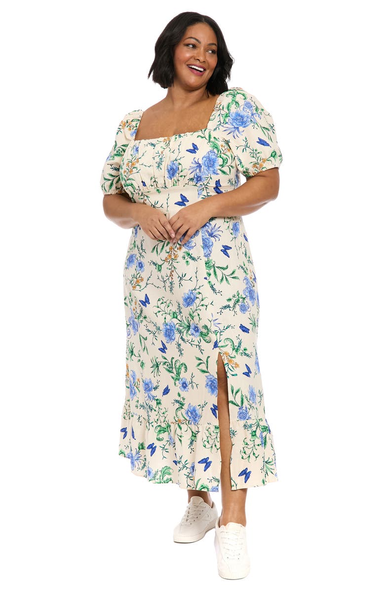 London Times Linen Blend Square Neck Maxi Dress, Alternate, color,