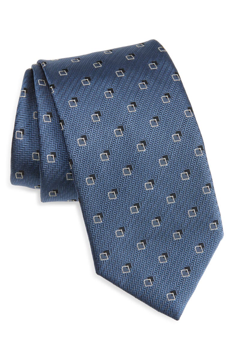 Brioni Geometric Herringbone Silk Tie, Main, color, Royal/ Off White
