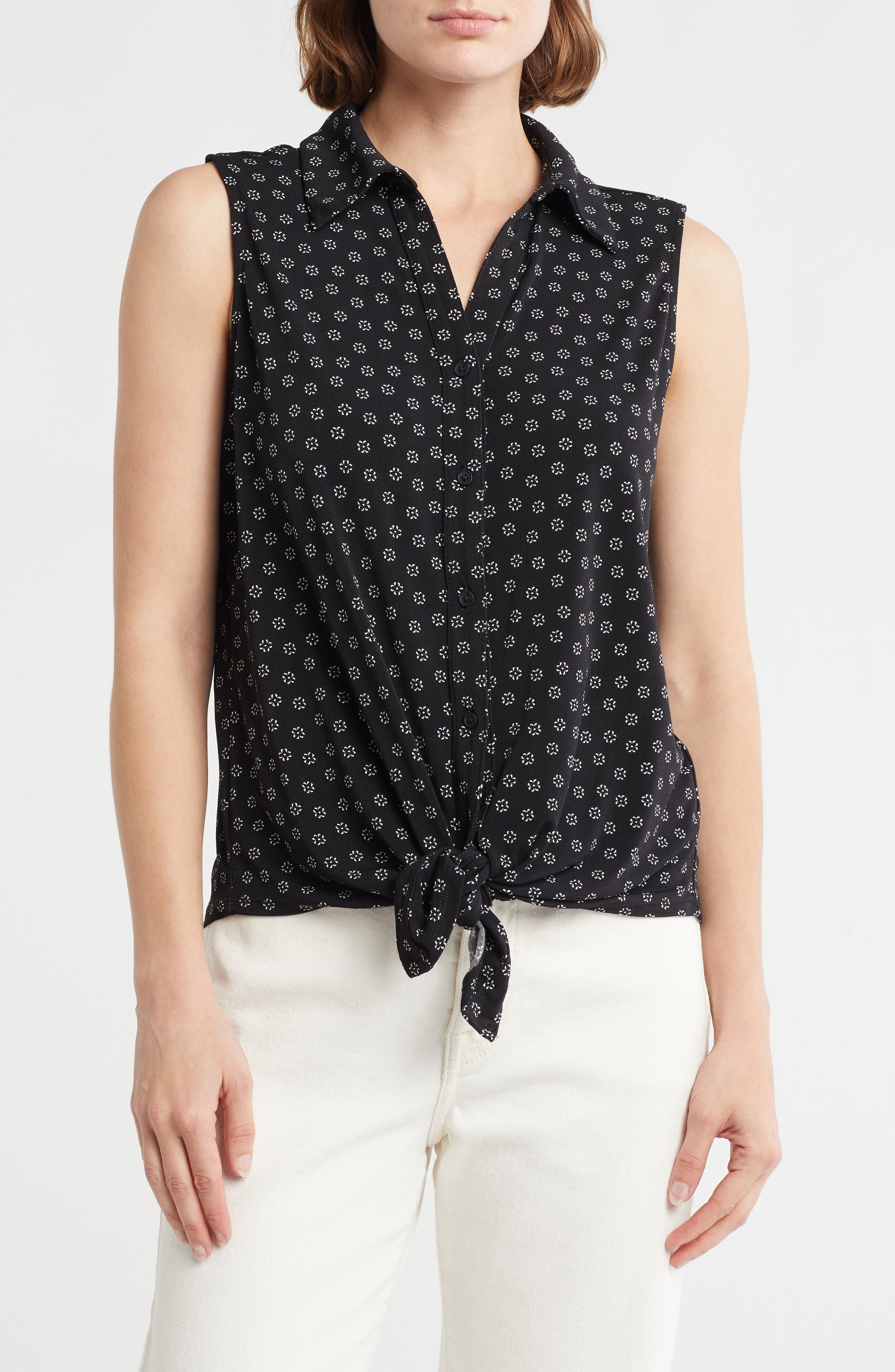 Adrianna Papell Tie Hem Button-Up Shirt