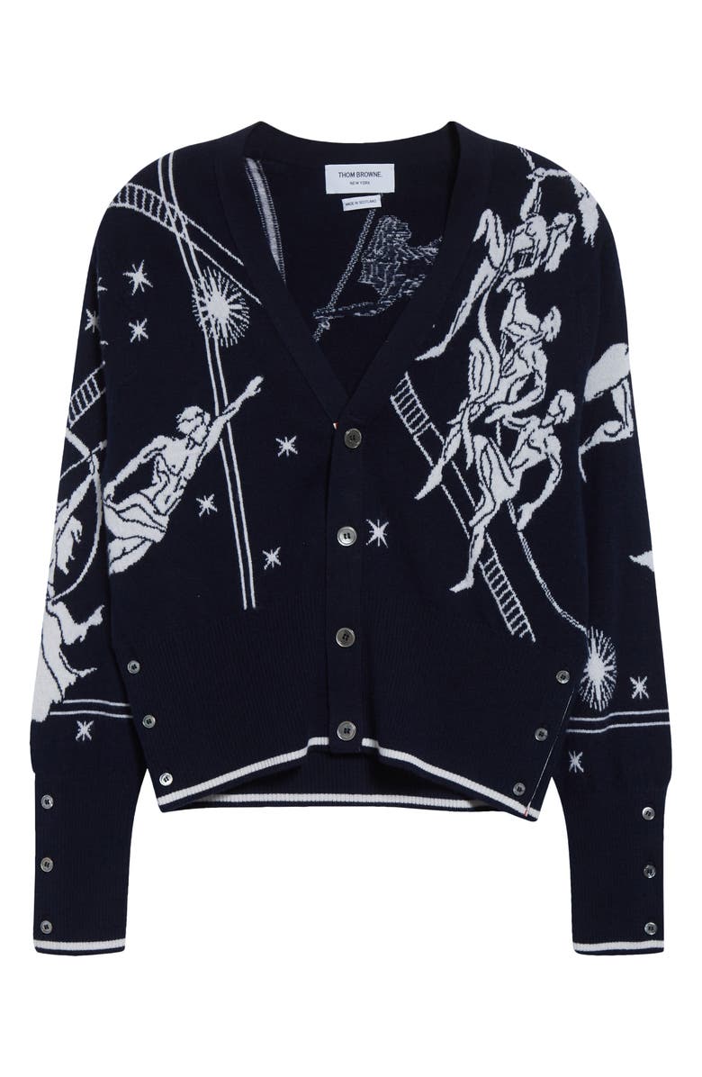 Thom Browne Olympic Constellation Cashmere Cardigan, Alternate, color, Navy