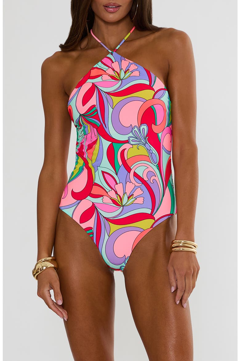 Lumi Floral Halter One-Piece Swimsuit, Main, color, POP FLORAL