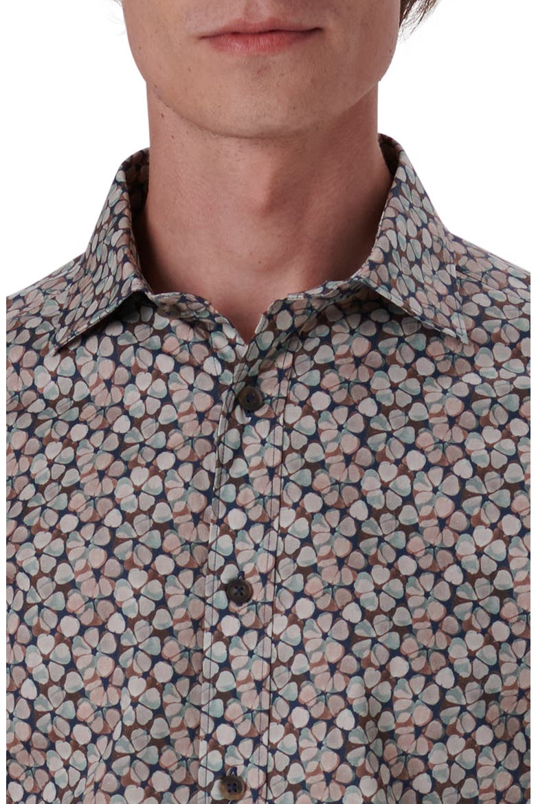 Shaped Fit Print Stretch Cotton Button-Up Shirt, Alternate, color, TOBACCO