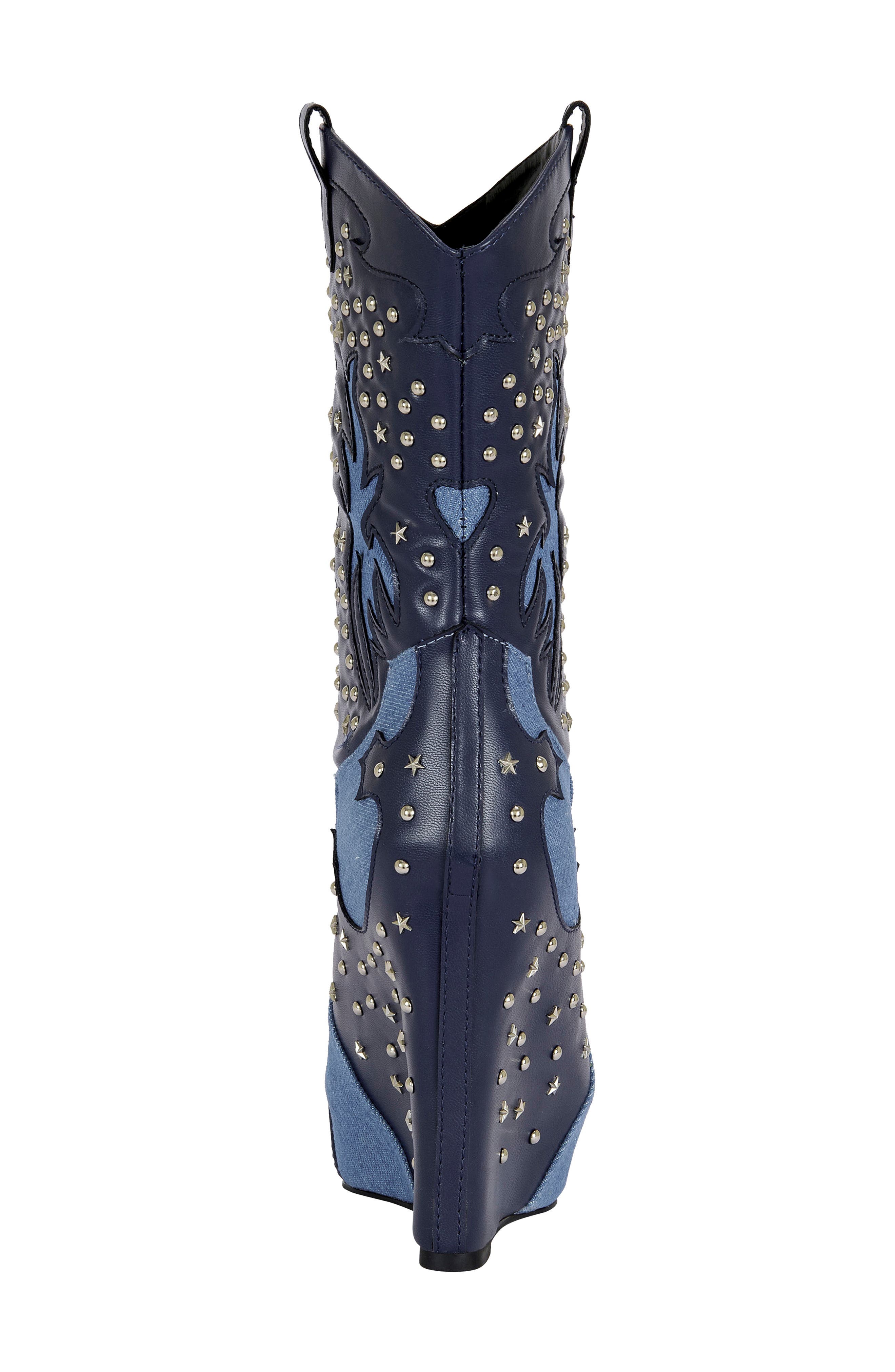 AZALEA WANG Callia Platform Western Boot, Alternate, color, Denim