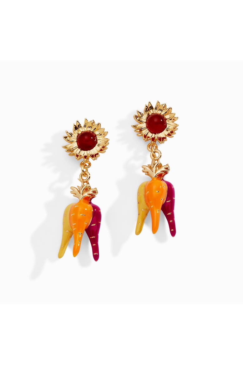 Farmers' Market Sunflower & Rainbow Carrot Drop Earrings, Main, color, Gold