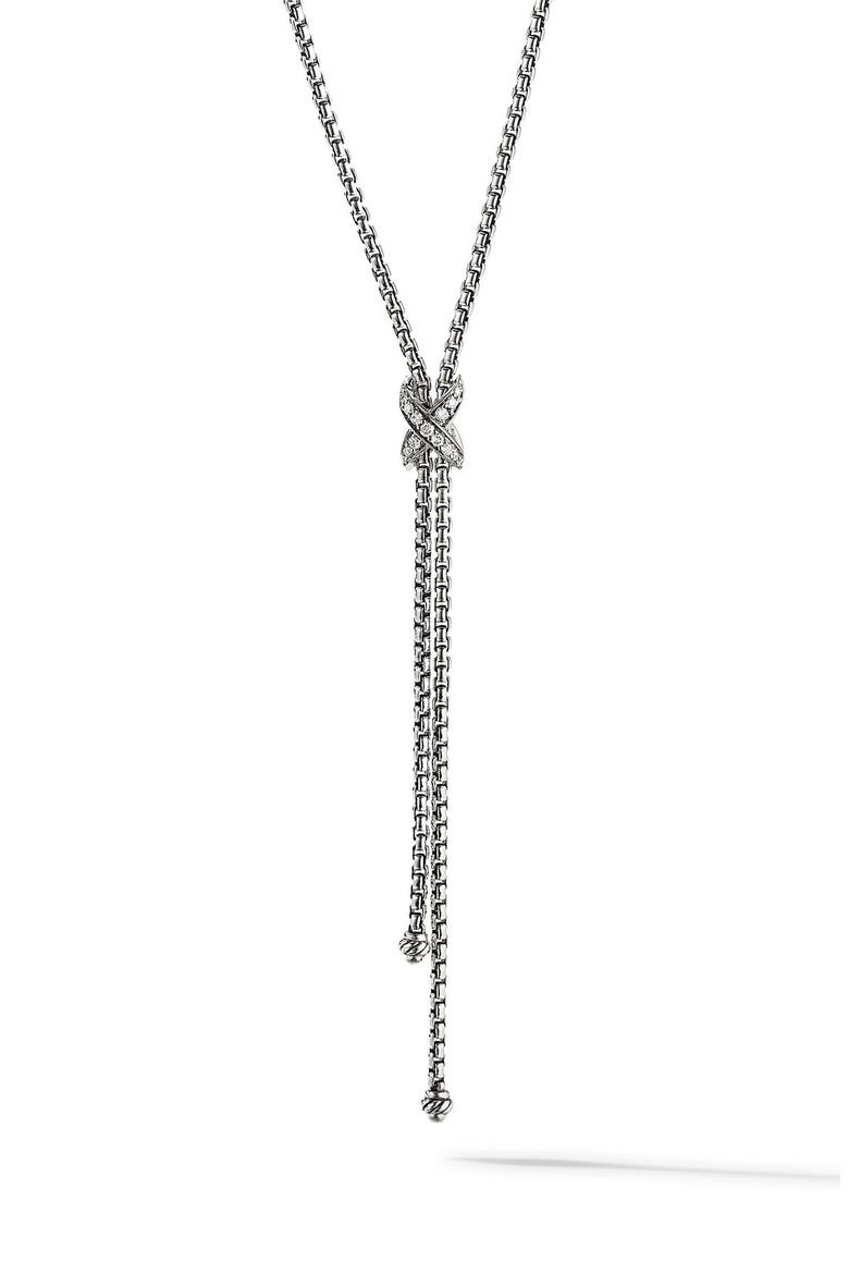 Petite X Lariat 18K Gold Y-Necklace, Main, color, SILVER PAVE
