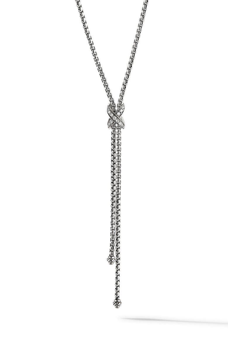 David Yurman Petite X Lariat 18K Gold Y-Necklace, Main, color, Silver Pave