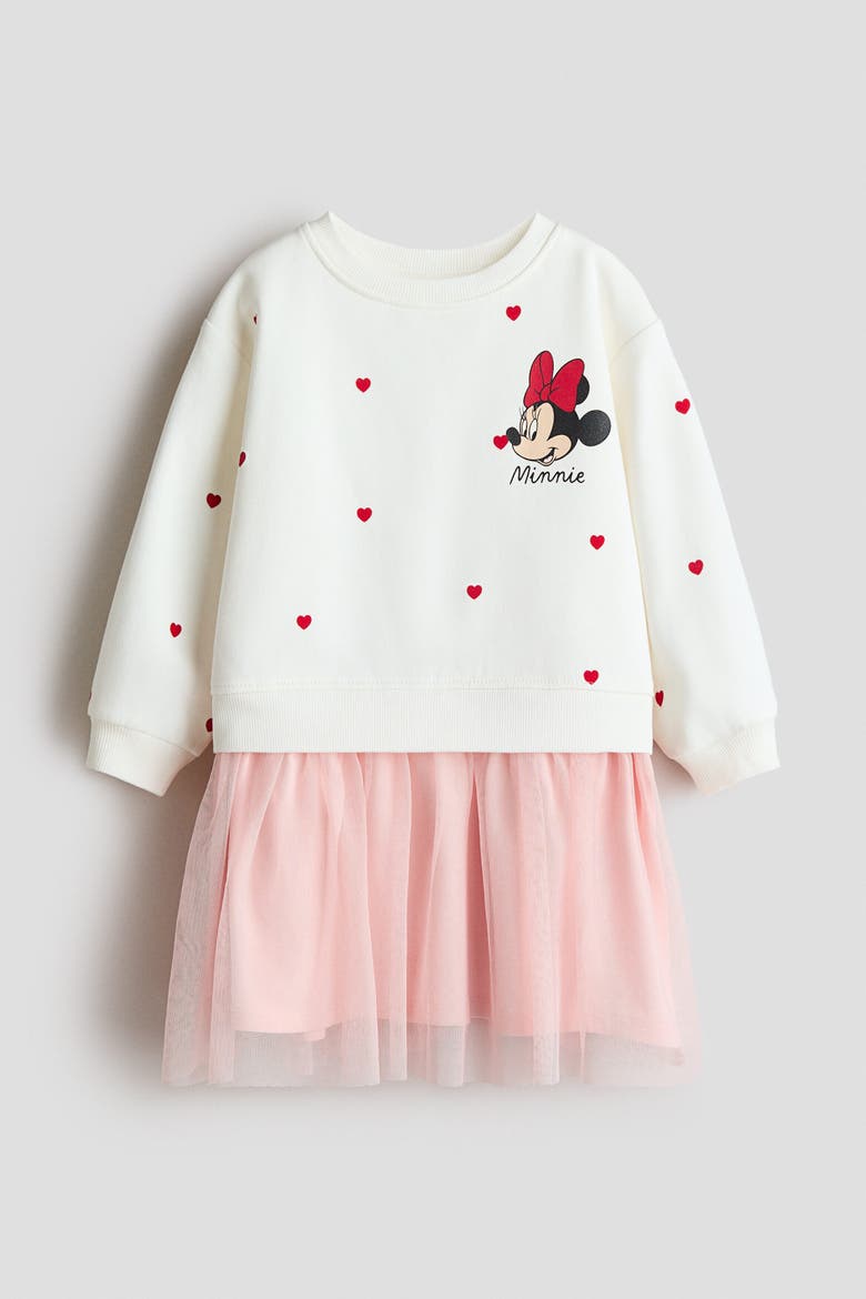 Printed Tulle-skirt Sweatshirt Dress, Alternate, color, Light pink/Minnie Mouse