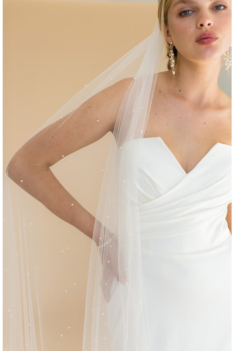 Eudora Imitation Pearl Floor Length Veil (Nordstrom Exclusive), Alternate, color, IVORY