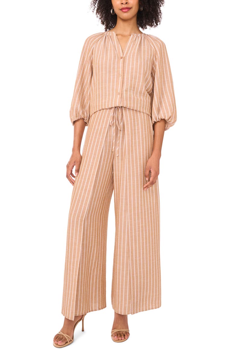 High Waist Crinkle Wrap Pants, Alternate, color, BEIGE