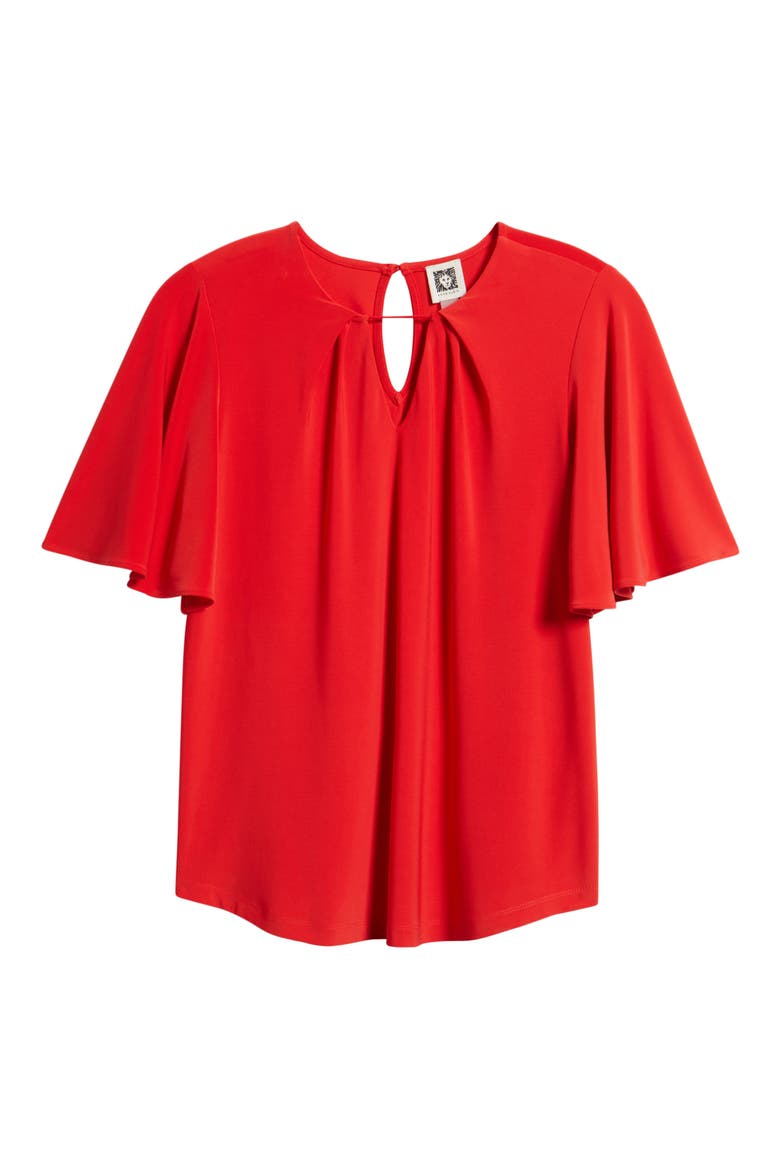 Pleat Neck Bell Sleeve Top, Alternate, color, BEGONIA RED