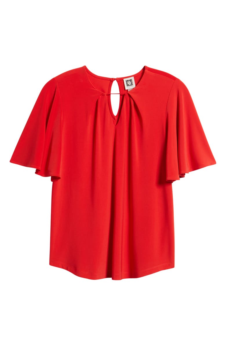 Anne Klein Pleat Neck Bell Sleeve Top, Alternate, color, Begonia Red