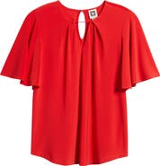 Anne Klein Pleat Neck Bell Sleeve Top