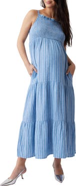 Ingrid & Isabel Smocked Linen Blend Maternity Maxi Dress
