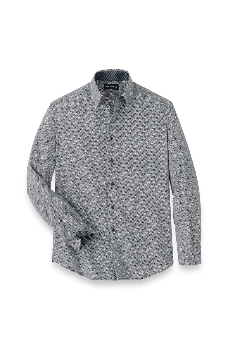 Paul Fredrick Performance Stretch Chevron Casual Shirt, Main, color, Black/White