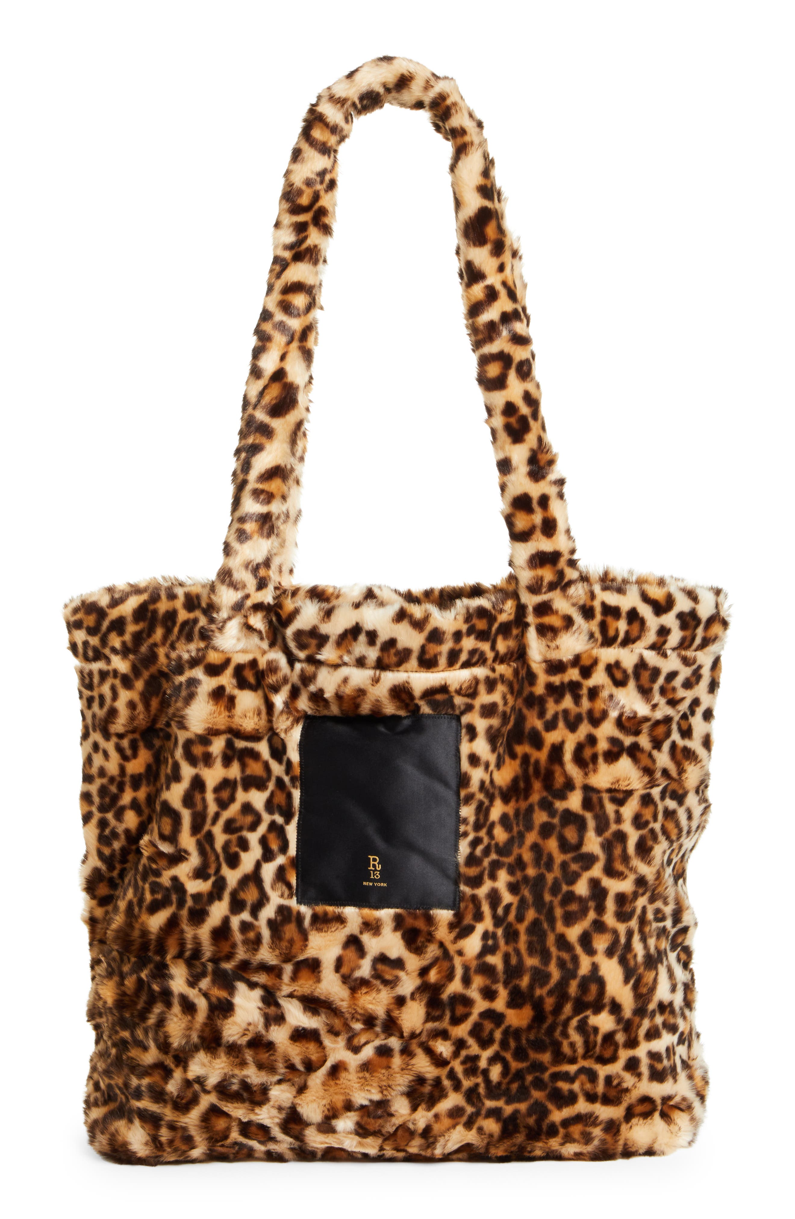 R13 Leopard Print Oversize Faux Fur Tote Bag, Main, color, 