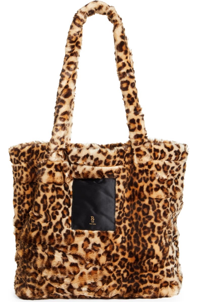 R13 Leopard Print Oversize Faux Fur Tote Bag, Main, color,