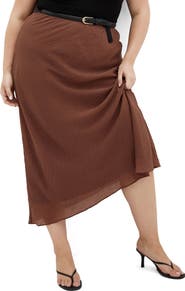City Chic Kyra Crinkled Midi Skirt