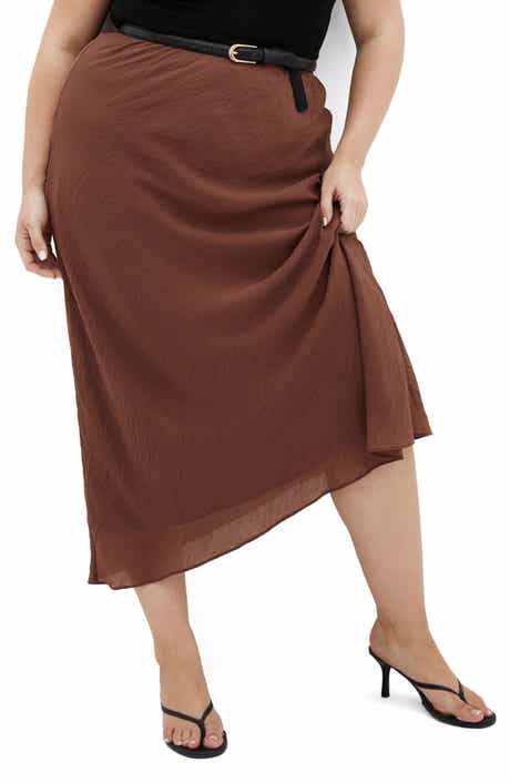 City Chic Kyra Crinkled Midi Skirt
