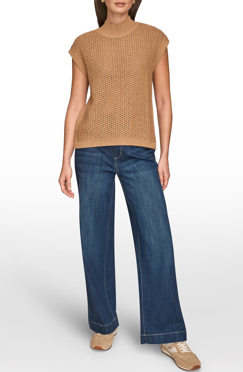 Donna Karan New York Open Stitch Cap Sleeve Sweater, Alternate, color, Fawn